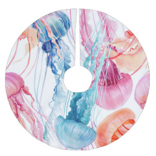 Saia Para Árvore De Natal De Poliéster Vida no Mar de Aquarela: Bolhas e medusas