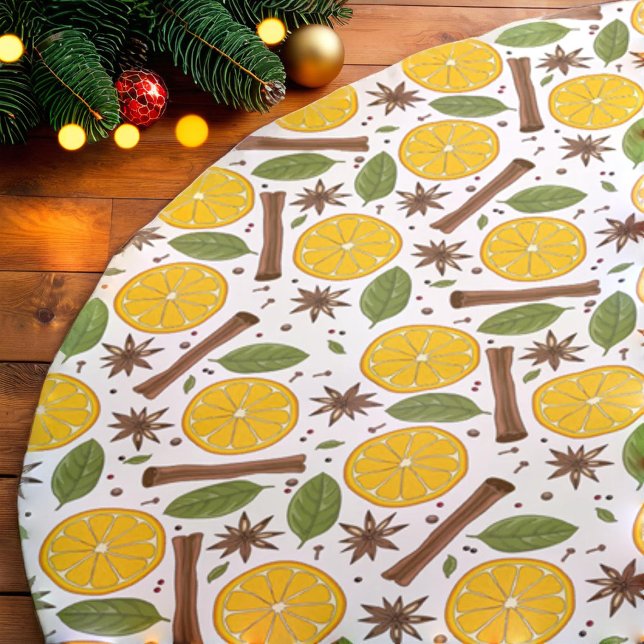 Saia Para Árvore De Natal De Poliéster Vinho quente de Natal picante branco (Christmas mulled wine spicy white brushed polyester tree skirt)
