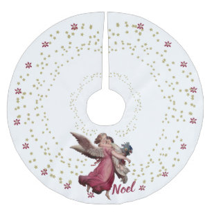 Saia Para Árvore De Natal De Poliéster Vintage Angel White Dourado Noel Natal