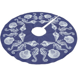 Saia Para Árvore De Natal De Poliéster Vintage Beach Cottage Seashells White Blue