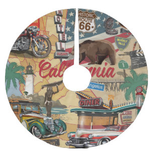 Saia Para Árvore De Natal De Poliéster Vintage California: mapa de atrações turísticas.