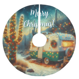 Saia Para Árvore De Natal De Poliéster Vintage Camper Saguaro Cactus Natal Azul