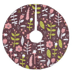 Saia Para Árvore De Natal De Poliéster Vintage Doodle Floral Sem Vista
