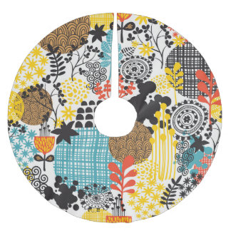 Saia Para Árvore De Natal De Poliéster Vintage Floral: Fundo de Grass Sem Costura