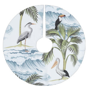 Saia Para Árvore De Natal De Poliéster Vintage havaiana, padrão floral de verão.