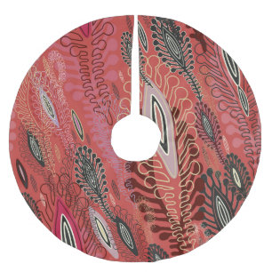 Saia Para Árvore De Natal De Poliéster Vintage Peafowl Vermelho Decorativo Sem Olhos Padr