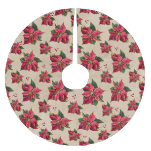 Saia Para Árvore De Natal De Poliéster Vintage Poinsettia Contorno Dourada 2
