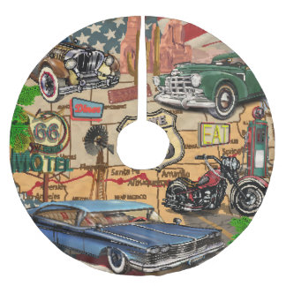 Saia Para Árvore De Natal De Poliéster Vintage Route 66, poster nostálgico.