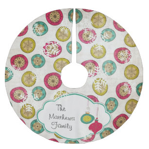 Saia Para Árvore De Natal De Poliéster Vintage Snowflake Orbs Tree de Feriado Personaliza