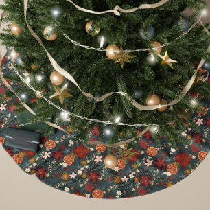 Saia Para Árvore De Natal De Poliéster Vintage vitoriosa florais verdes escuros