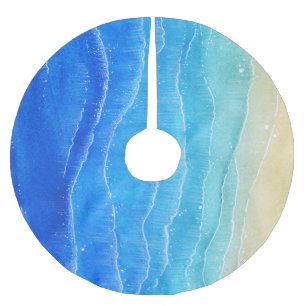 Saia Para Árvore De Natal De Poliéster Vista de mar e praia em aquarela.