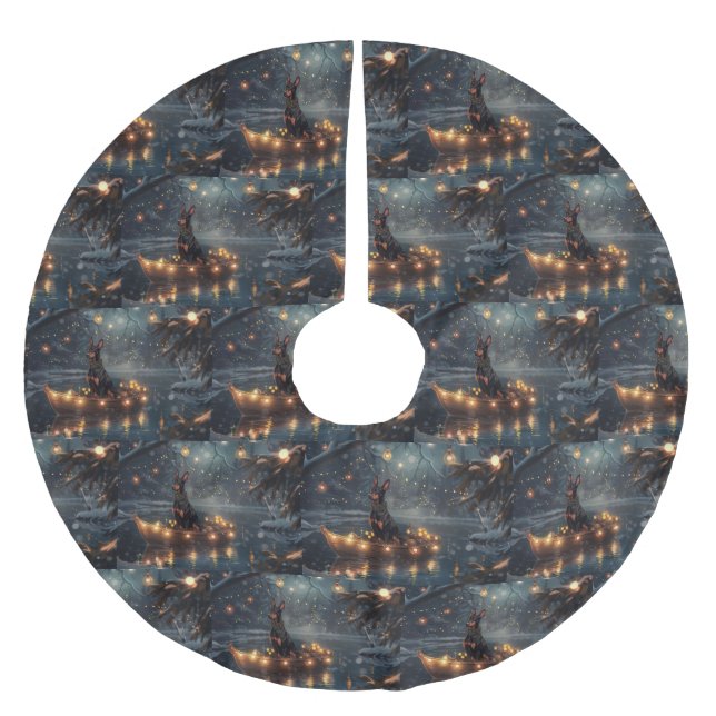 Saia Para Árvore De Natal De Poliéster Voyage festiva do Doberman Christmas (Frente)