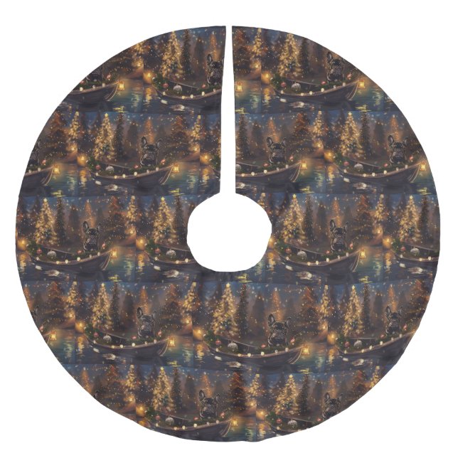 Saia Para Árvore De Natal De Poliéster Voz Festiva do Buldogue Francês (Frente)