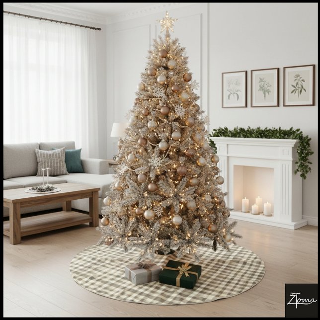 Saia Para Árvore De Natal De Poliéster Warm Neutral Sepia Gingham Checkerboard Classic (Criador carregado)