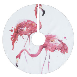 Saia Para Árvore De Natal De Poliéster Watercolor Flamingos, Elegante Design.