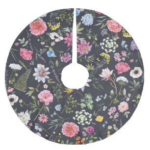 Saia Para Árvore De Natal De Poliéster Watercolor Floral: Padrão de Verão Gentil.