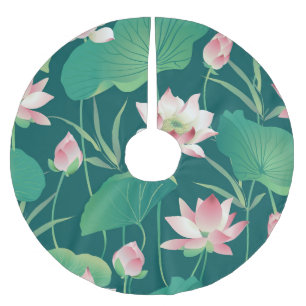 Saia Para Árvore De Natal De Poliéster Watercolor lotus: flores sem costura vindimas.
