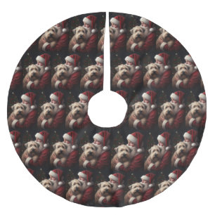Saia Para Árvore De Natal De Poliéster Wheaton Terrier com Papai Noel Natal Festivo