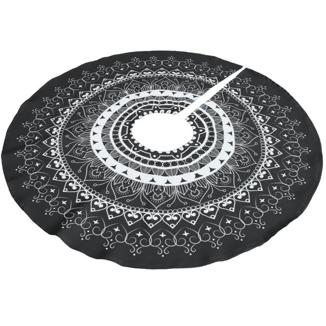 Saia Para Árvore De Natal De Poliéster White Mandala Black (Inclinado)