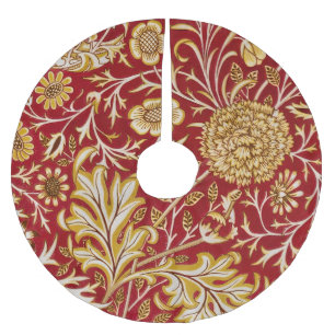 Saia Para Árvore De Natal De Poliéster William Morris Cherwell Padrão Floral Vermelho