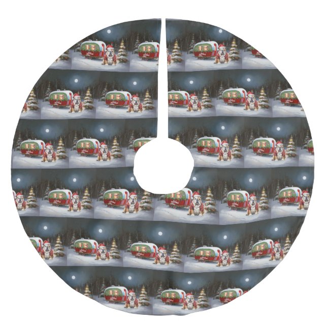 Saia Para Árvore De Natal De Poliéster Winter Bulldog Caravan Christmas Adventure (Frente)