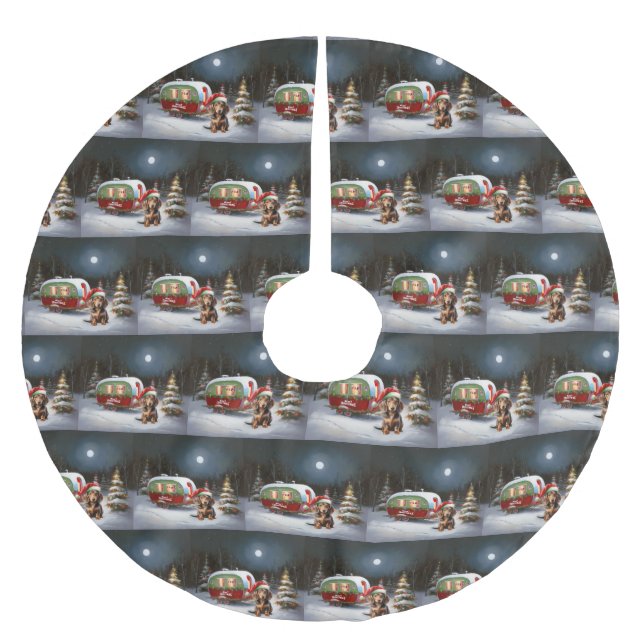 Saia Para Árvore De Natal De Poliéster Winter Dachshund Caravan Christmas Adventure (Frente)