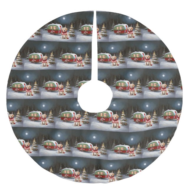 Saia Para Árvore De Natal De Poliéster Winter Labrador Caravan Christmas Adventure (Frente)