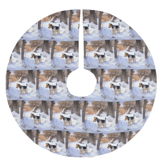 Saia Para Árvore De Natal De Poliéster Wire Fox Terrier Deixe Nevar Natal  (Frente)