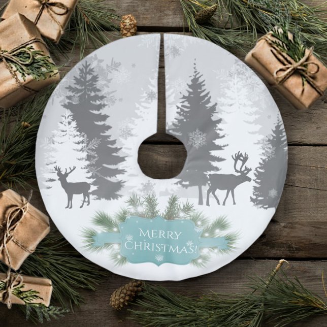 Saia Para Árvore De Natal De Poliéster Wonderland Tree Skirt - Teto (Teal Winter Wonderland Christmas Tree Skirt)