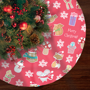 Saia Para Árvore De Natal De Poliéster Woodland Animal Padrão Red Merry Natal