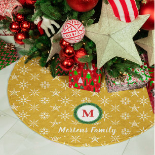 Saia Para Árvore De Natal De Poliéster Wreath Monograma Seu Nome Flocos de Neve Dourados 