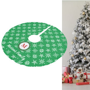Saia Para Árvore De Natal De Poliéster Wreath Monograma Seu Nome Flocos de Neve Verde e B