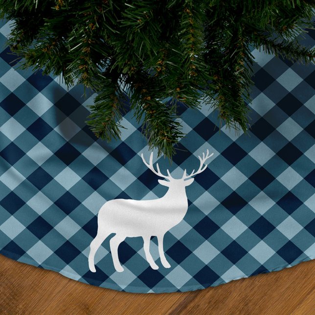 Saia Para Árvore De Natal De Poliéster Xadrez Azul e Traço Branco | Férias (Criador carregado)