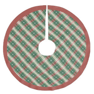 Saia Para Árvore De Natal De Poliéster Xadrez de Natal Branco com Verde e Vermelho