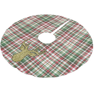 Saia Para Árvore De Natal De Poliéster Xadrez de Natal Tartan Dourado Deer Buck Skirt