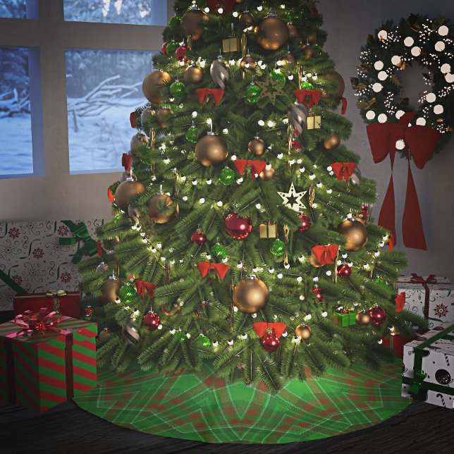 Saia Para Árvore De Natal De Poliéster Xadrez de Natal Verde (Criador carregado)