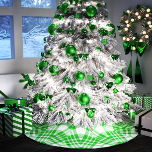 Saia Para Árvore De Natal De Poliéster Xadrez de Natal Verde e Branco