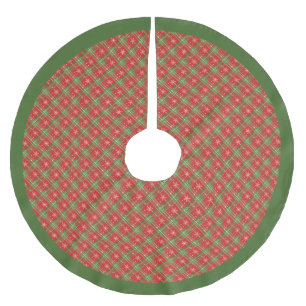 Saia Para Árvore De Natal De Poliéster Xadrez de Natal Vermelho, Verde, Estrelas Douradas