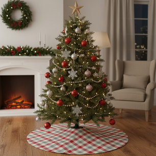 Saia Para Árvore De Natal De Poliéster Xadrez do estilo fazenda vermelho e cinza