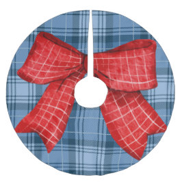 Saia Para Árvore De Natal De Poliéster Xadrez escocesa clássica com fita decorativa grand