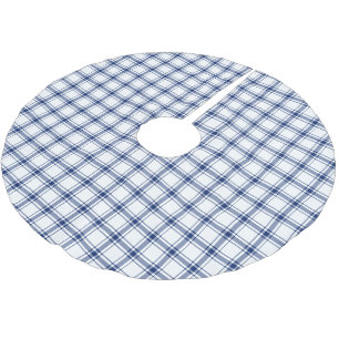 Saia Para Árvore De Natal De Poliéster Xadrez Náutico Azul e Branco