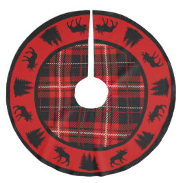 Saia Para Árvore De Natal De Poliéster Xadrez Preta de Cabina Vermelha e Preta