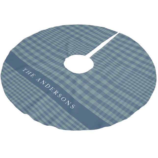 Saia Para Árvore De Natal De Poliéster Xadrez Rustic Blue Glen Personalizada (Inclinado)