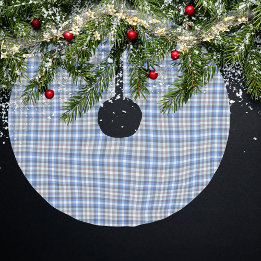 Saia Para Árvore De Natal De Poliéster Xadrez Taupe Tartan Azul Moderno