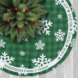 Saia Para Árvore De Natal De Poliéster Xadrez Verde Floco de Neve Palavras Festivas Natal