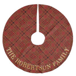 Saia Para Árvore De Natal De Poliéster Xadrez Vermelha do Nome da Família Personalizada
