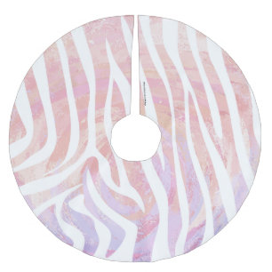 Saia Para Árvore De Natal De Poliéster Zebra Rosa e Impressão branco