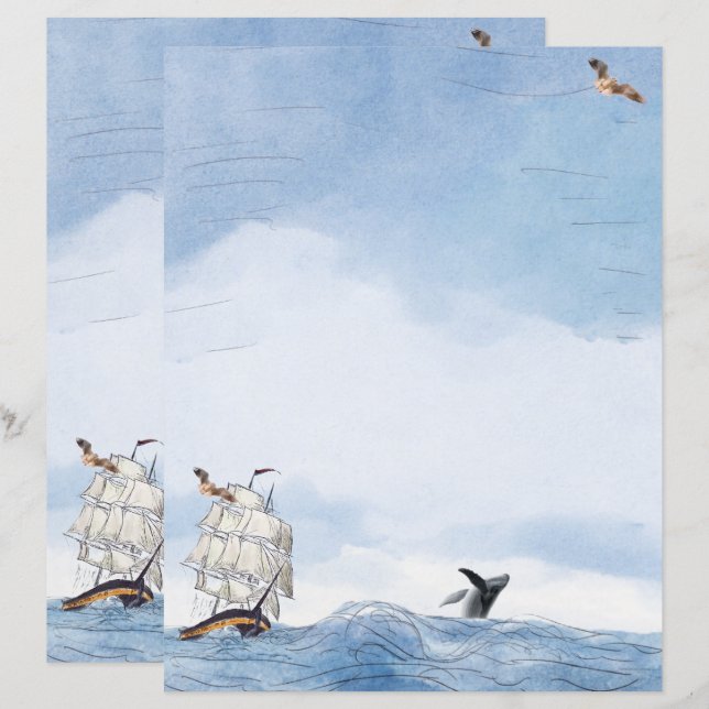 Sailboat and Whale Stationery (Frente/Verso)