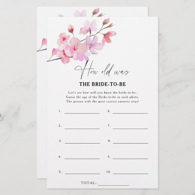 Sakura - Quantos anos tinha a noiva para o jogo (Frente/Verso)