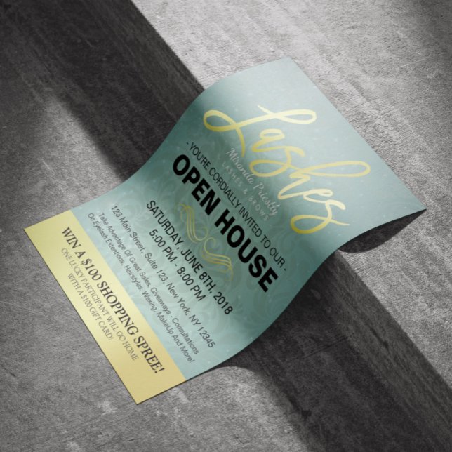 Salão Aberto Elegante Folheto Dourado e Azul Damas (Criador carregado)